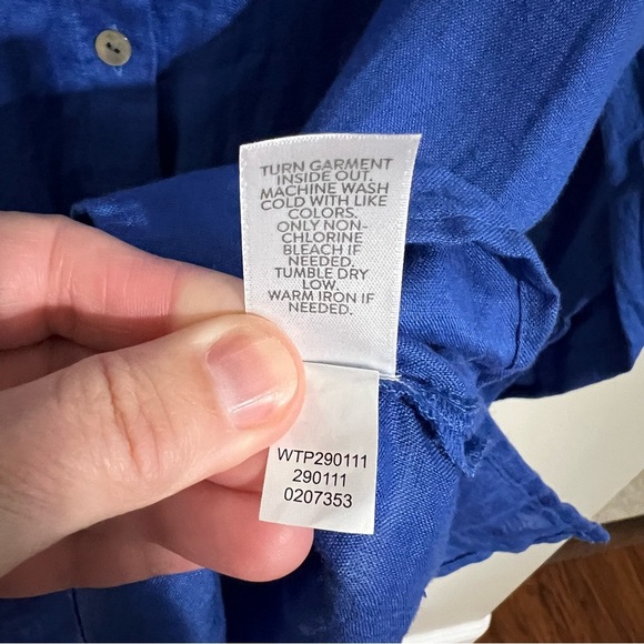 J Jill Love Linen Royal Blue Button Up Long Sleeve Shirt size medium - Picture 5 of 7